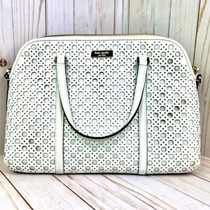 Kate Spade White Laser-Cut Leather Shoulder Bag Designer Handbag